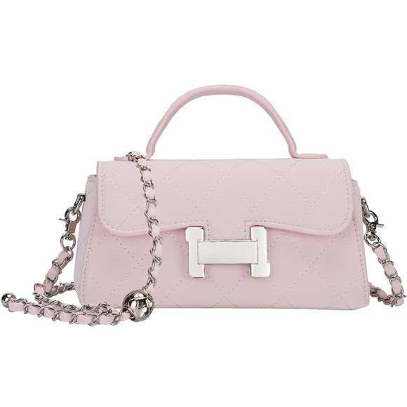Baby pink small bag with chain crossbody strap with silver accents - Picture 3 of 6